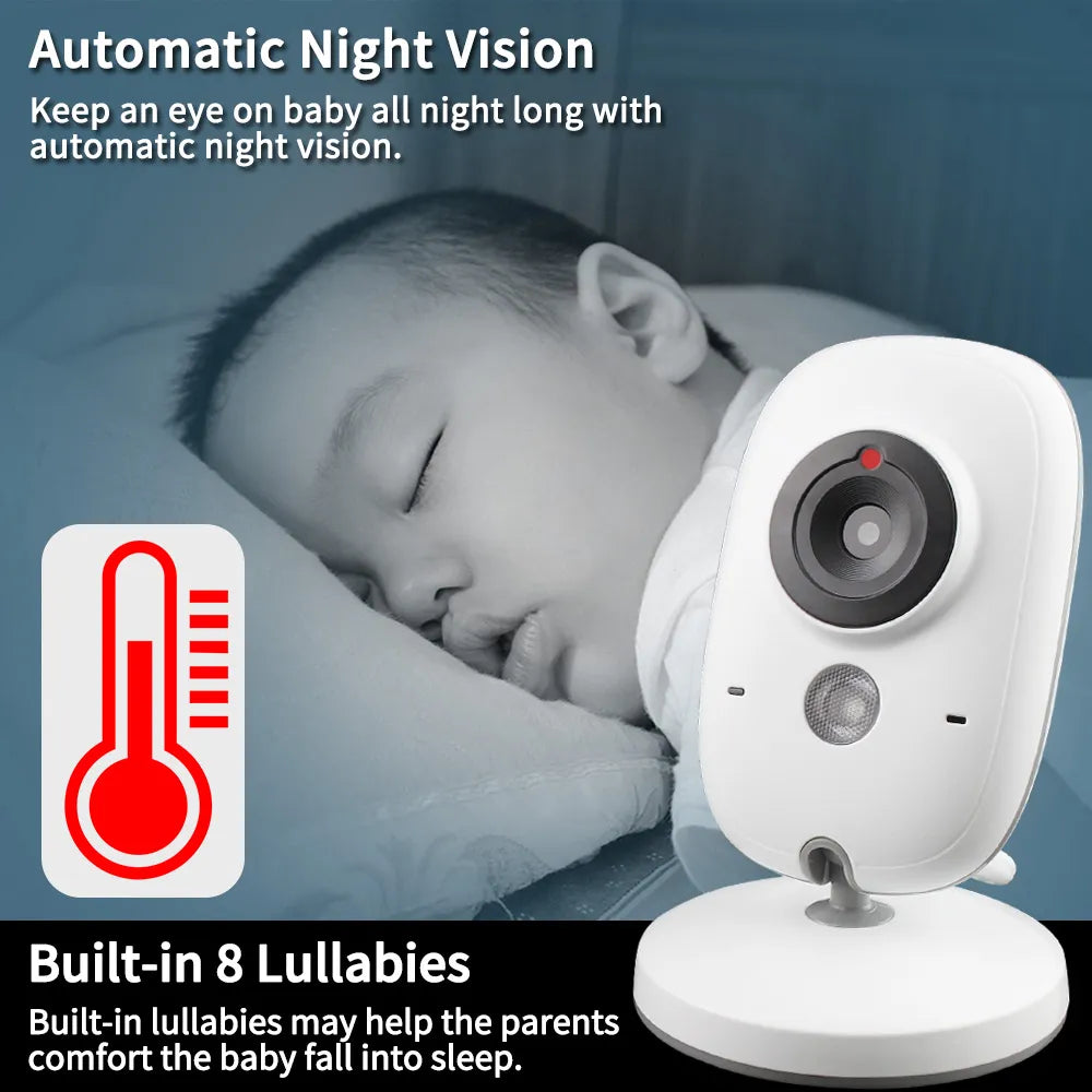 3.2 inch Wireless Video Color Baby Monitor High Resolution Baby Nanny Security Camera  Night Vision Temperature Monitoring