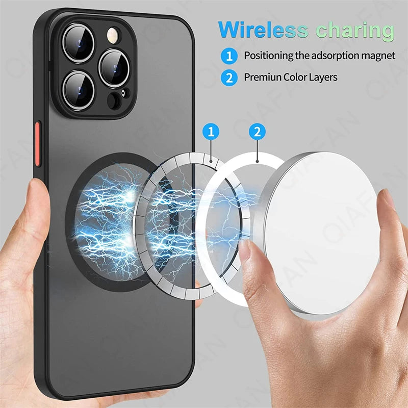 Luxury Matte Magnetic For Magsafe Wireless Charge Case For iPhone 11 12 13 14 15 Pro Max XS XR X Shockproof Armor Cover Funda