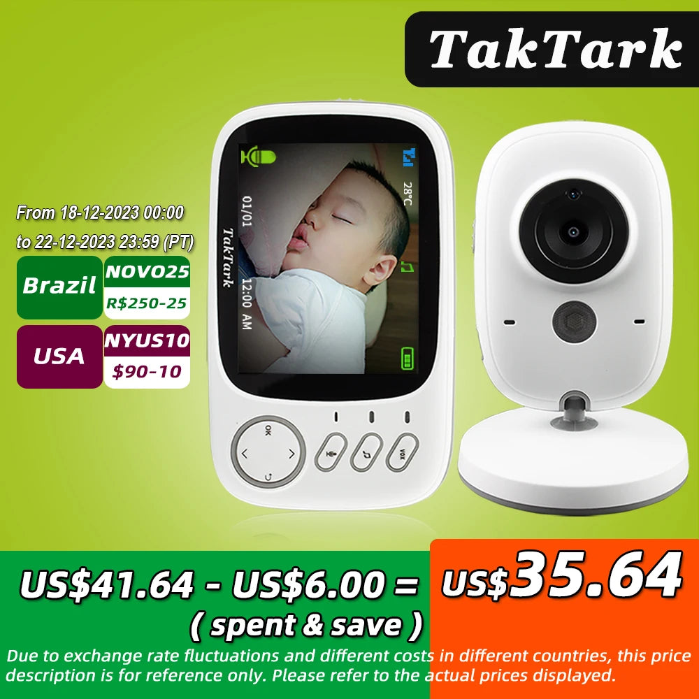 3.2 inch Wireless Video Color Baby Monitor High Resolution Baby Nanny Security Camera  Night Vision Temperature Monitoring