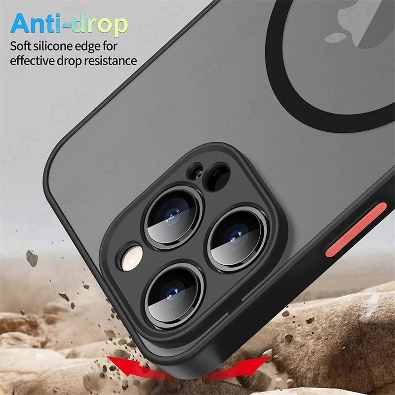 Luxury Matte Magnetic For Magsafe Wireless Charge Case For iPhone 11 12 13 14 15 Pro Max XS XR X Shockproof Armor Cover Funda